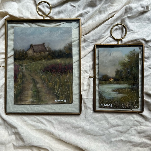 “The rolling fields” soft pastel painting Framed Set